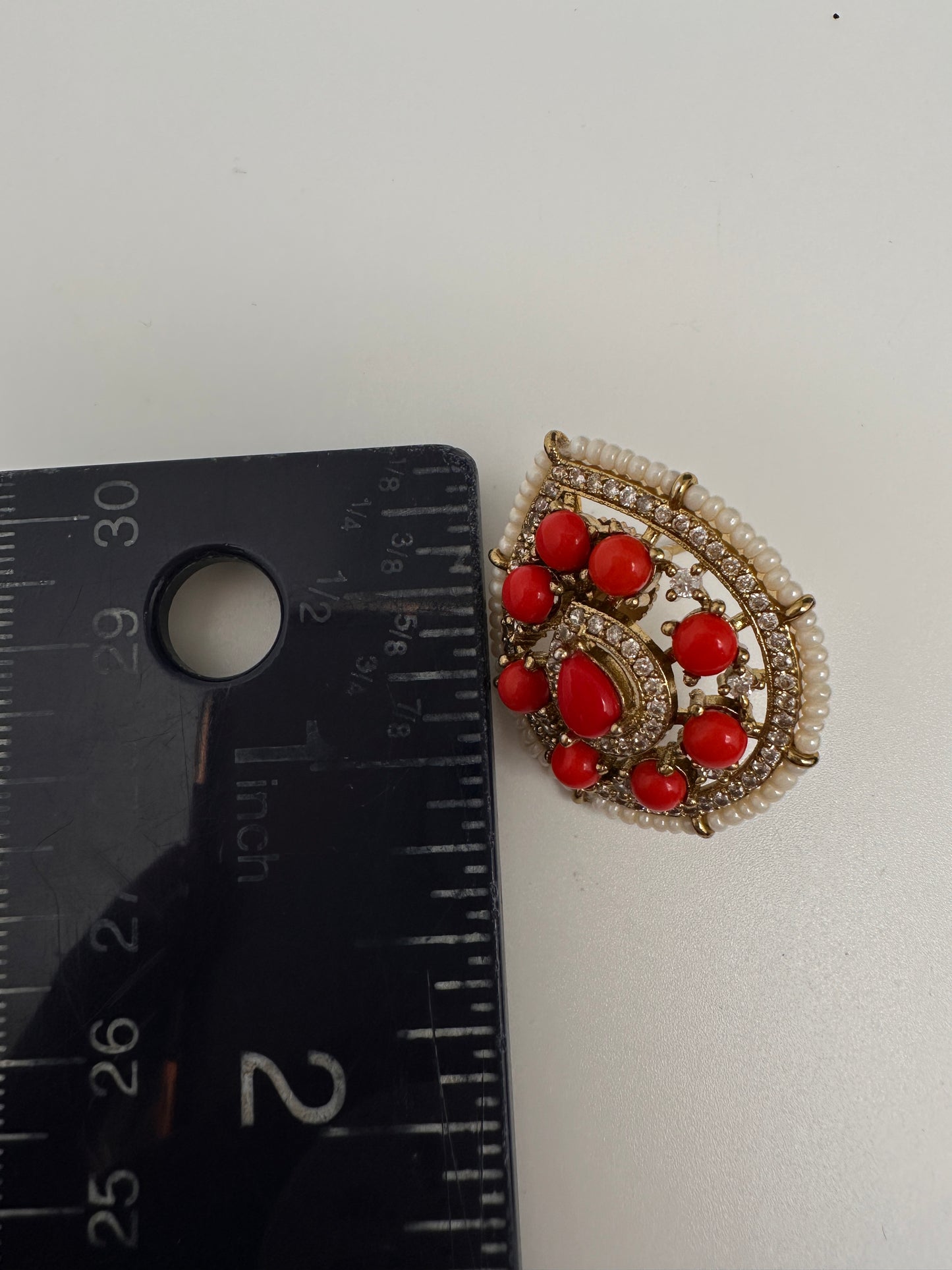 Victorian Navratan Coral Stud Earrings - Coral