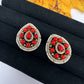 Victorian Navratan Coral Stud Earrings - Coral