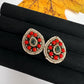 Victorian Navratan Coral Stud Earrings - CoralGreen