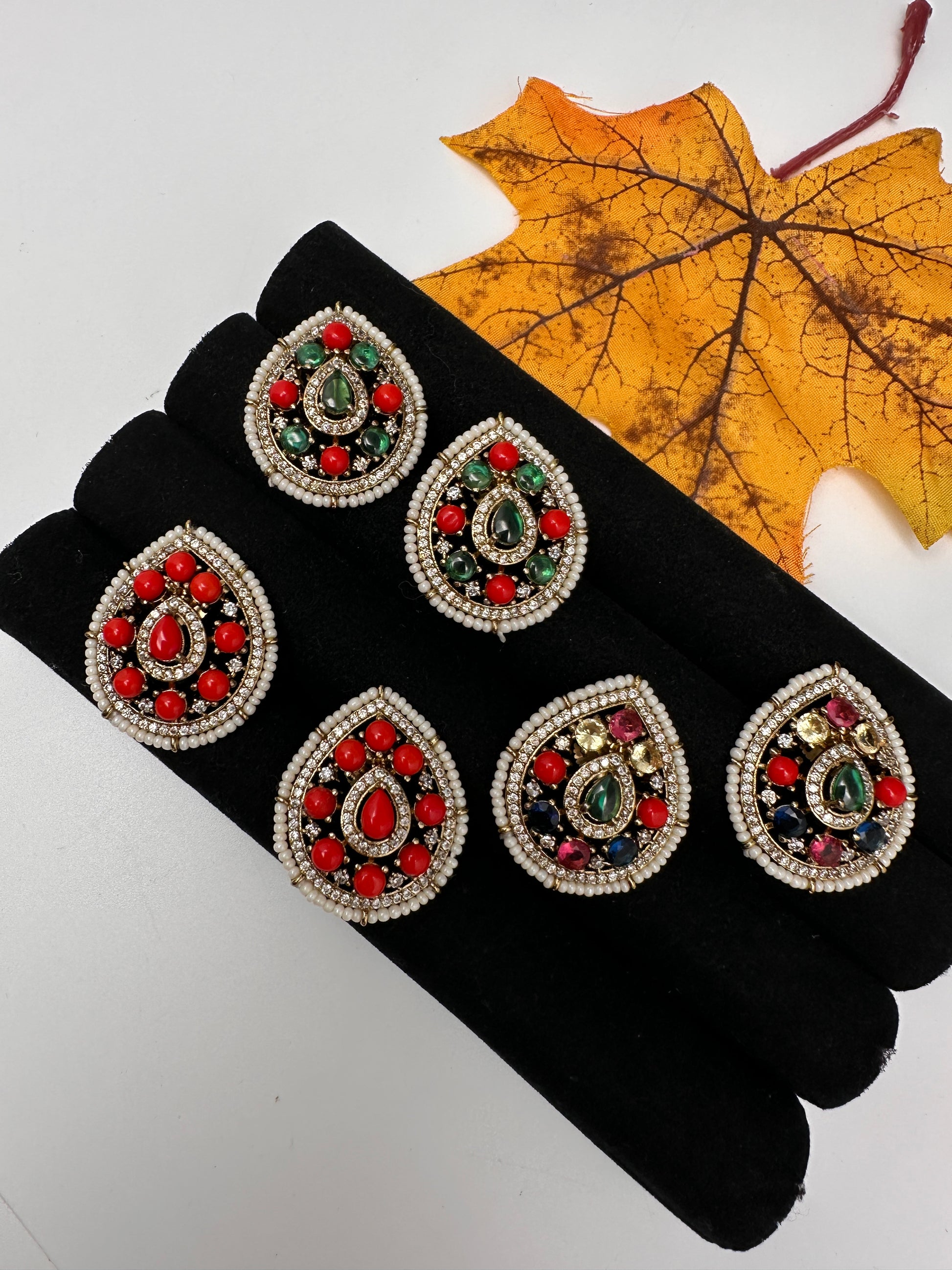 Victorian Navratan Coral Stud Earrings - Multi