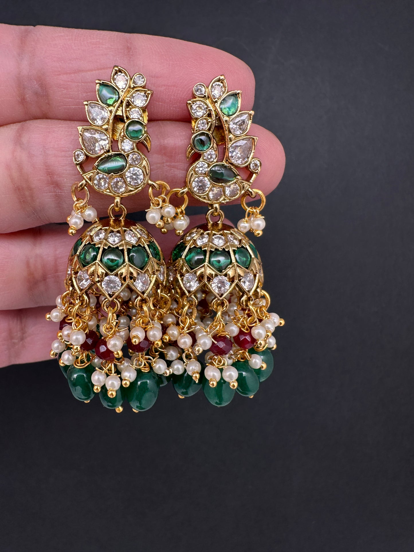 Matte Kempu Peaccock Jhumka Earrings - Green