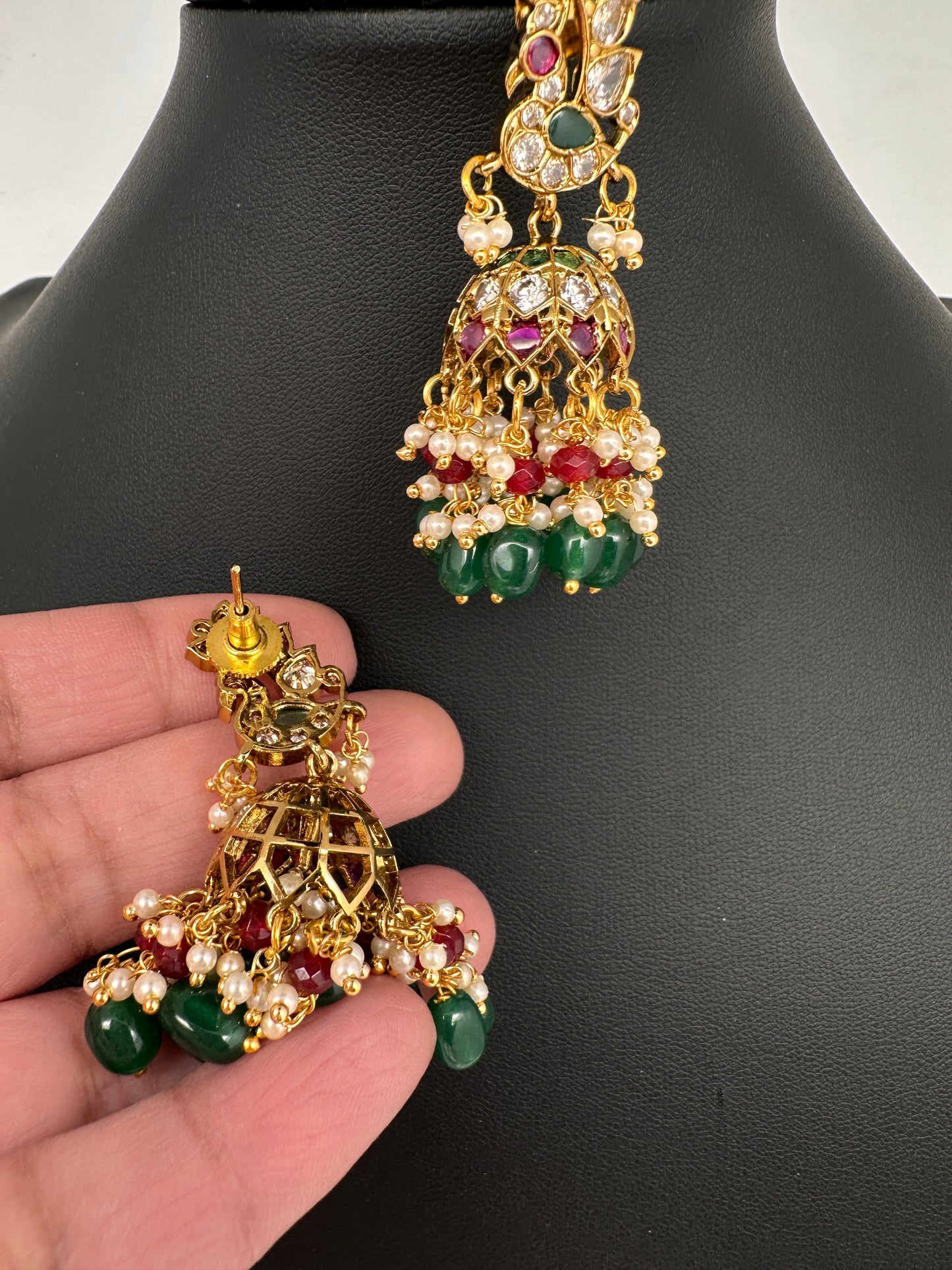 Matte Kempu Peaccock Jhumka Earrings - Green