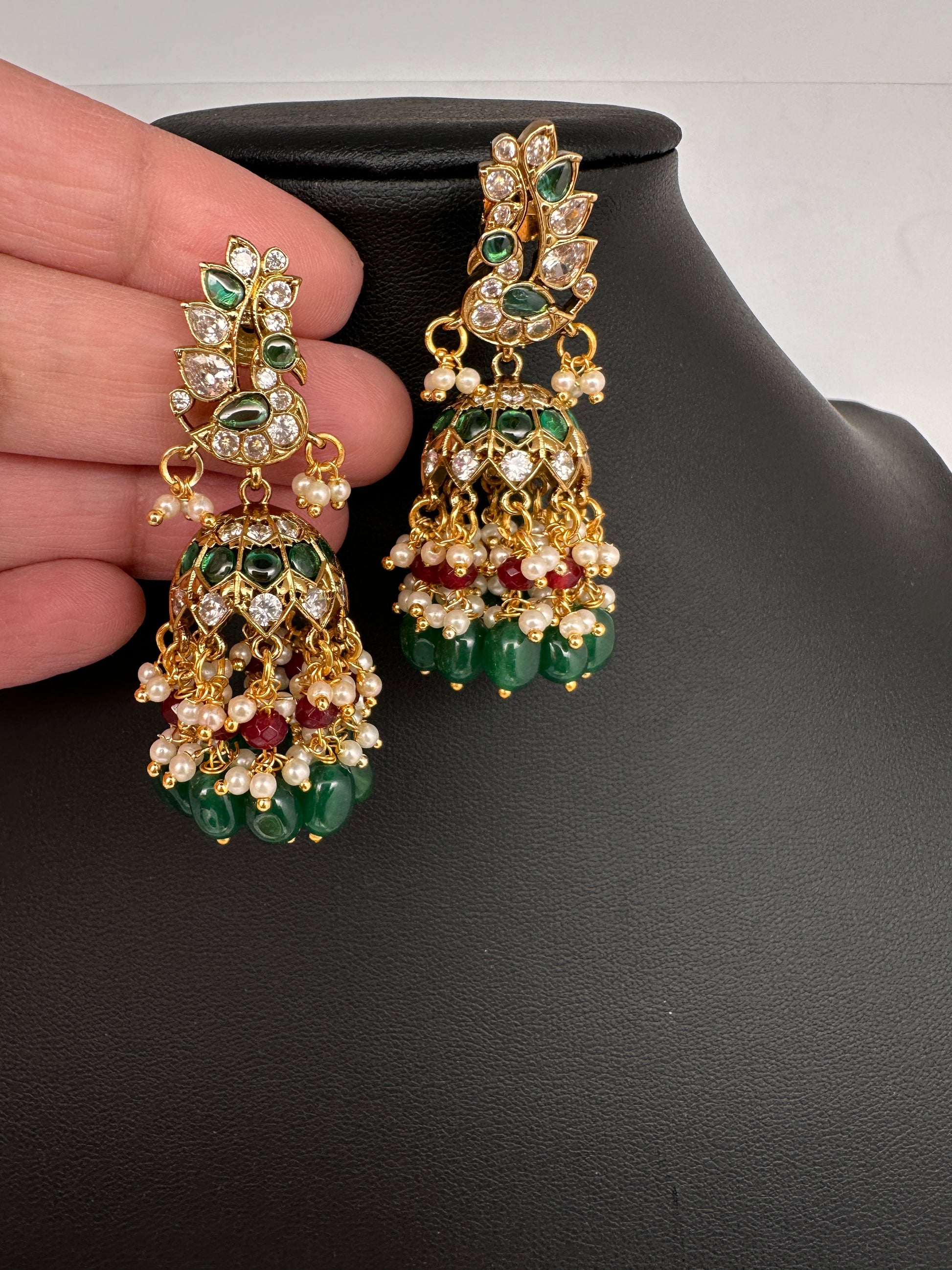Matte Kempu Peaccock Jhumka Earrings - Green