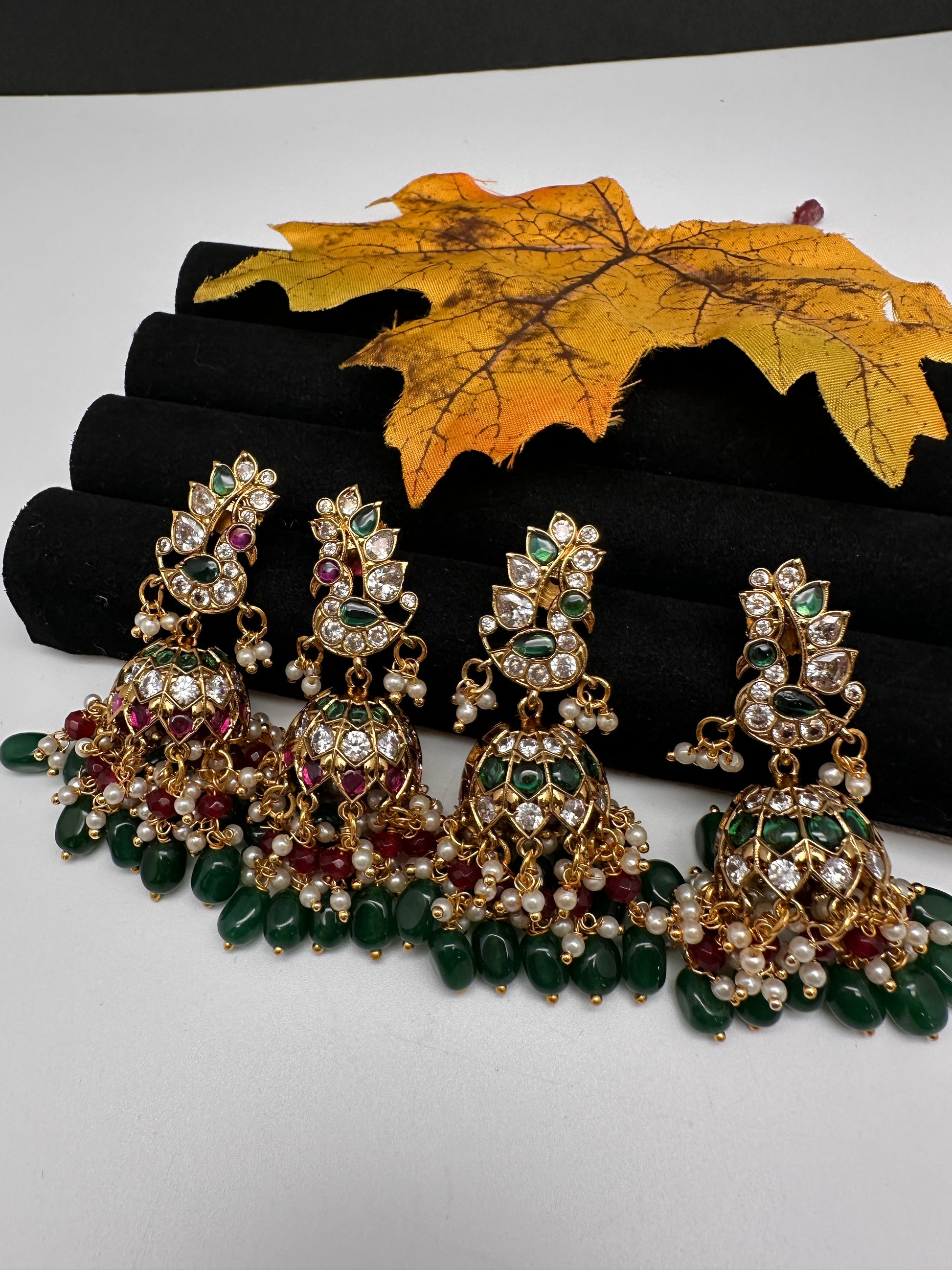 Matte Kempu Peaccock Jhumka Earrings - Multi