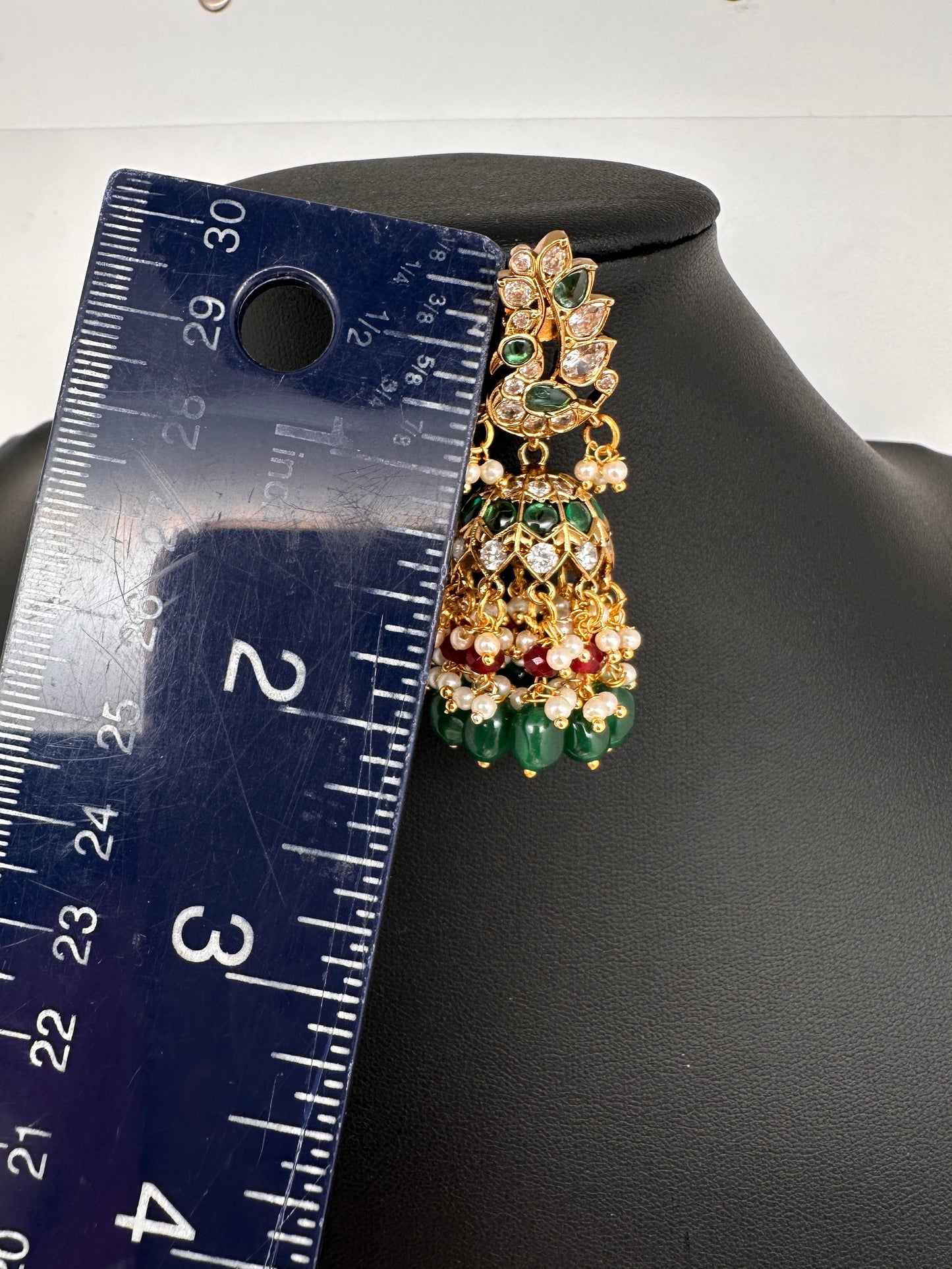 Matte Kempu Peaccock Jhumka Earrings - Multi