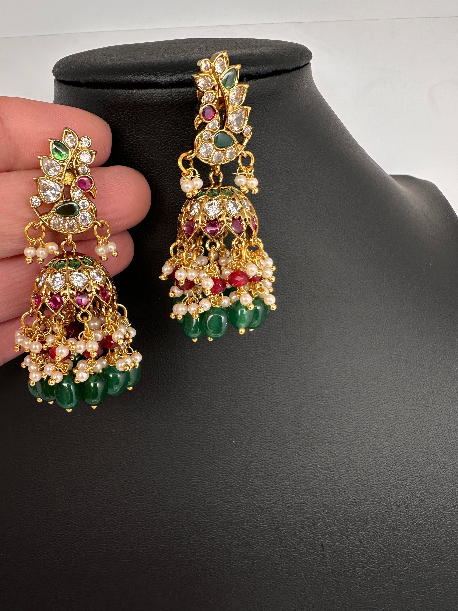 Matte Kempu Peaccock Jhumka Earrings - Multi