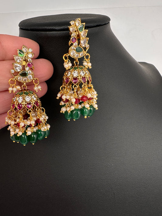 Matte Kempu Peaccock Jhumka Earrings - Multi