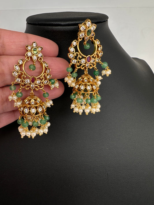 Matte Kemp CZ Traditional Chandballi Earrings - 
