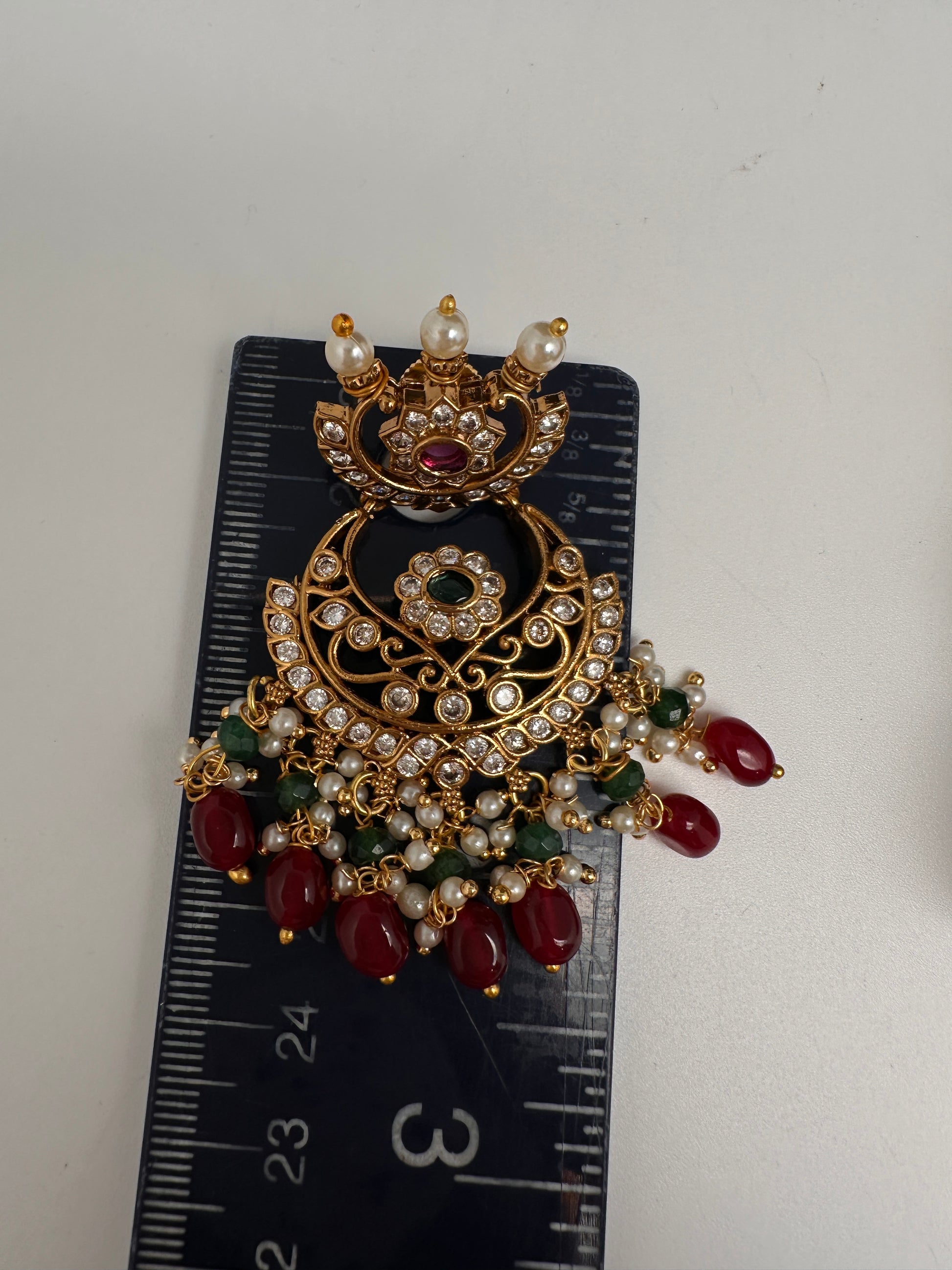 Matte CZ Red Traditional Chandballi Earrings - 