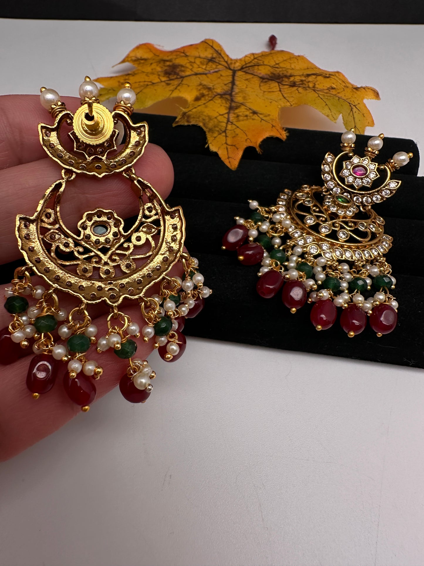 Matte CZ Red Traditional Chandballi Earrings - 