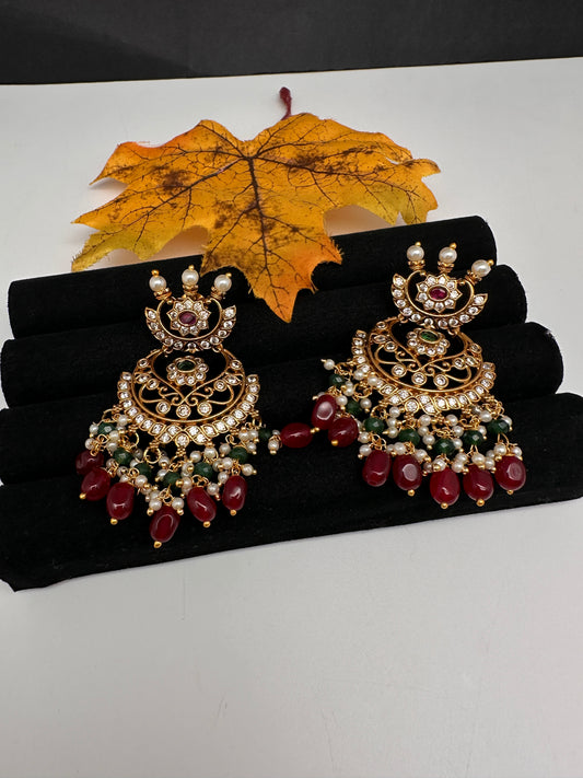Matte CZ Red Traditional Chandballi Earrings - 
