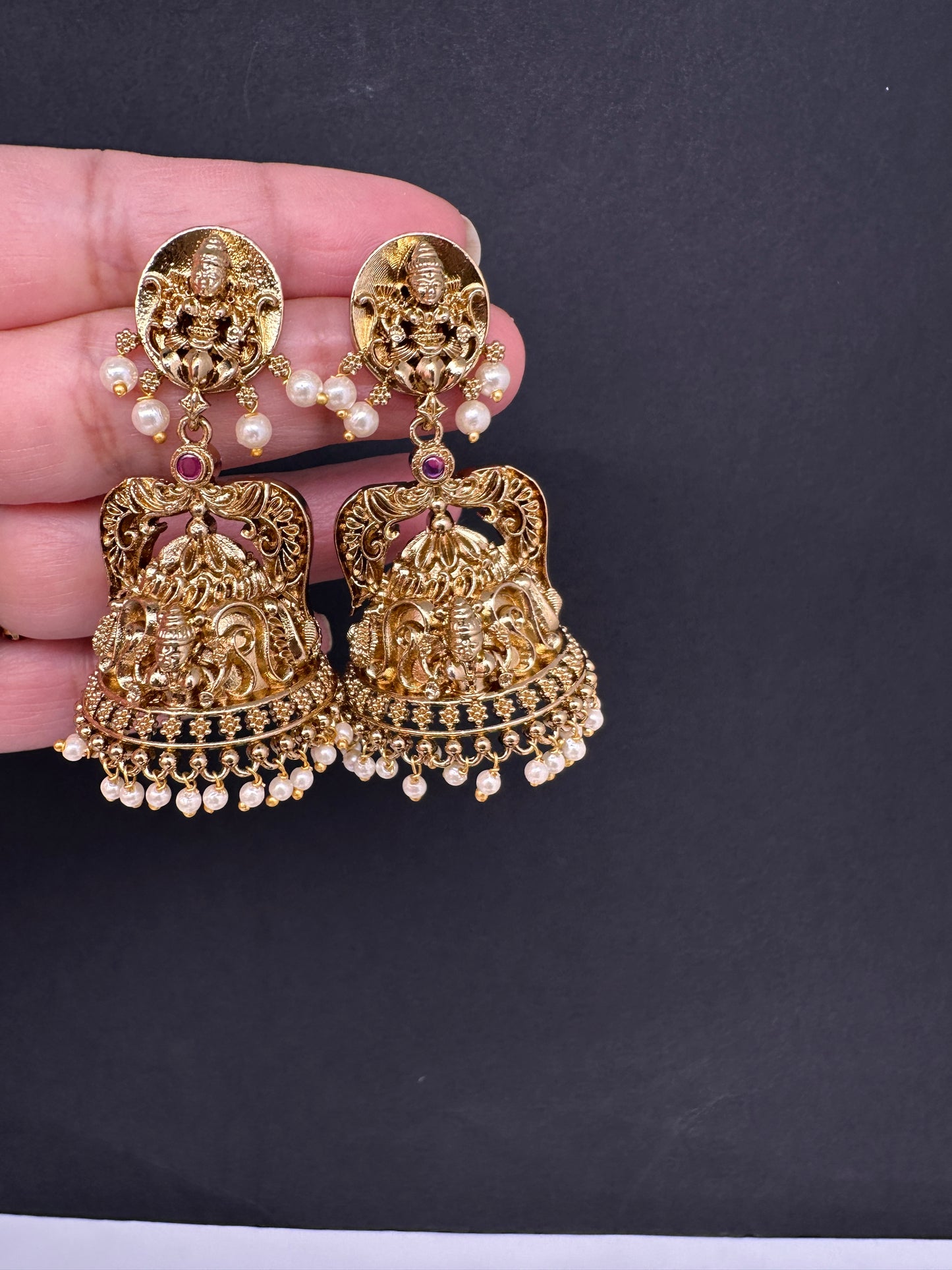 Matte Goddess Lakshmi Jhumka Earrings - 