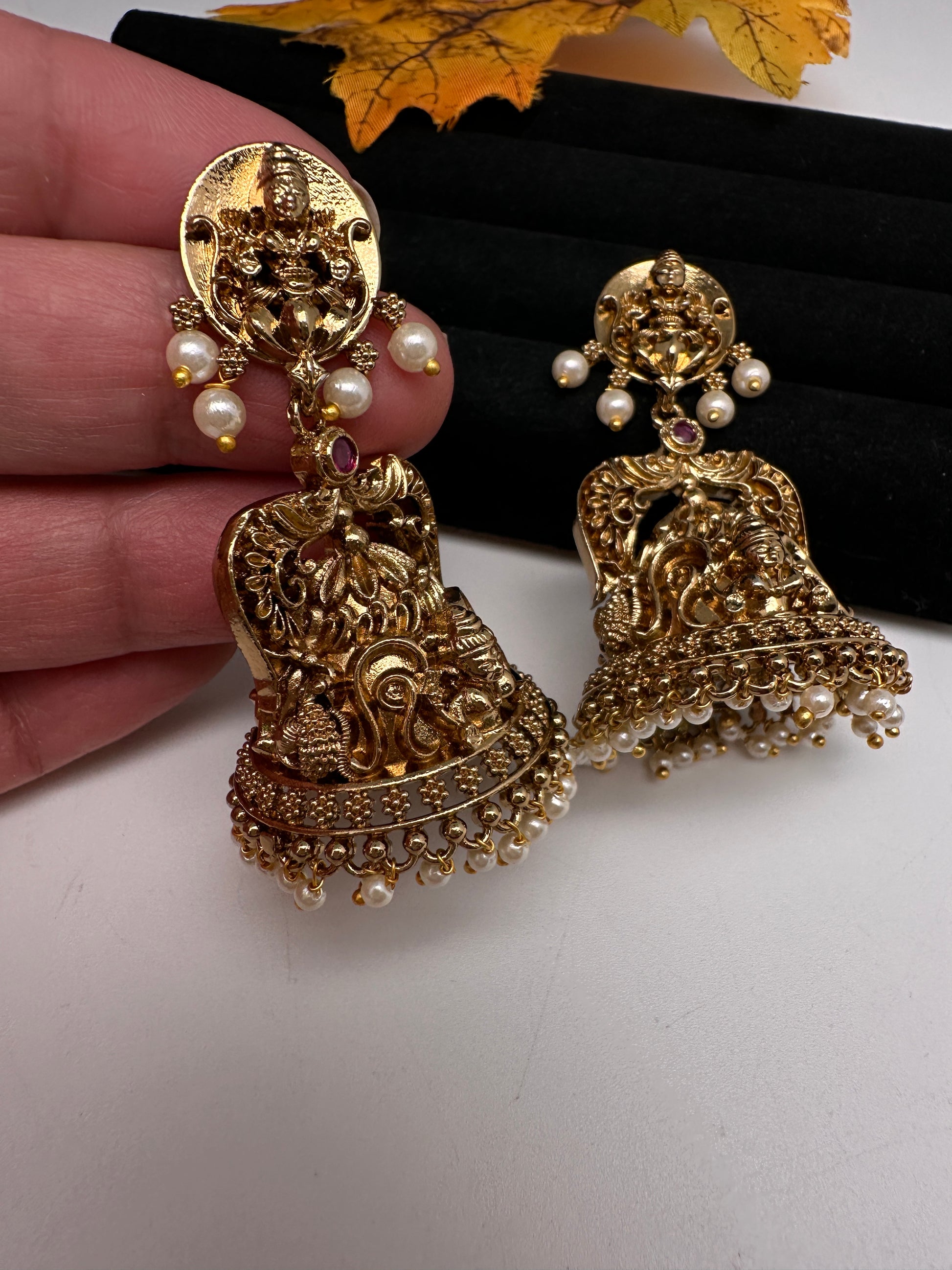 Matte Goddess Lakshmi Jhumka Earrings - 