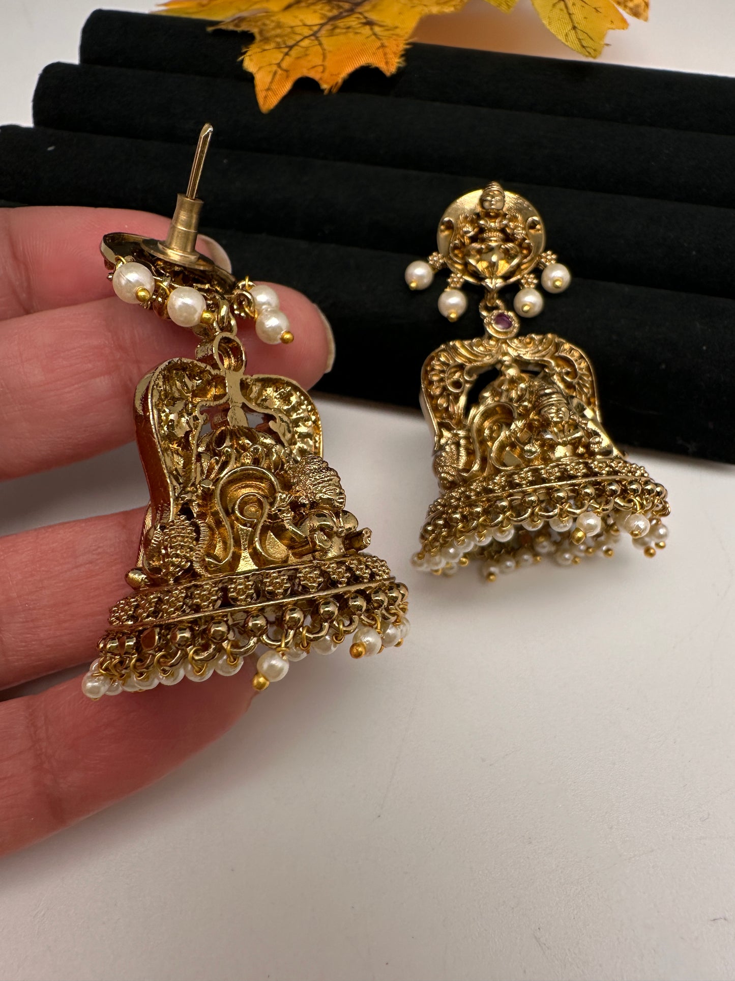 Matte Goddess Lakshmi Jhumka Earrings - 