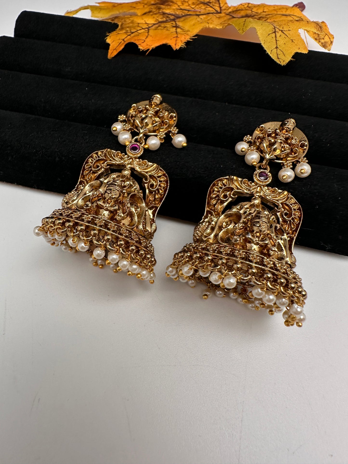 Matte Goddess Lakshmi Jhumka Earrings - 