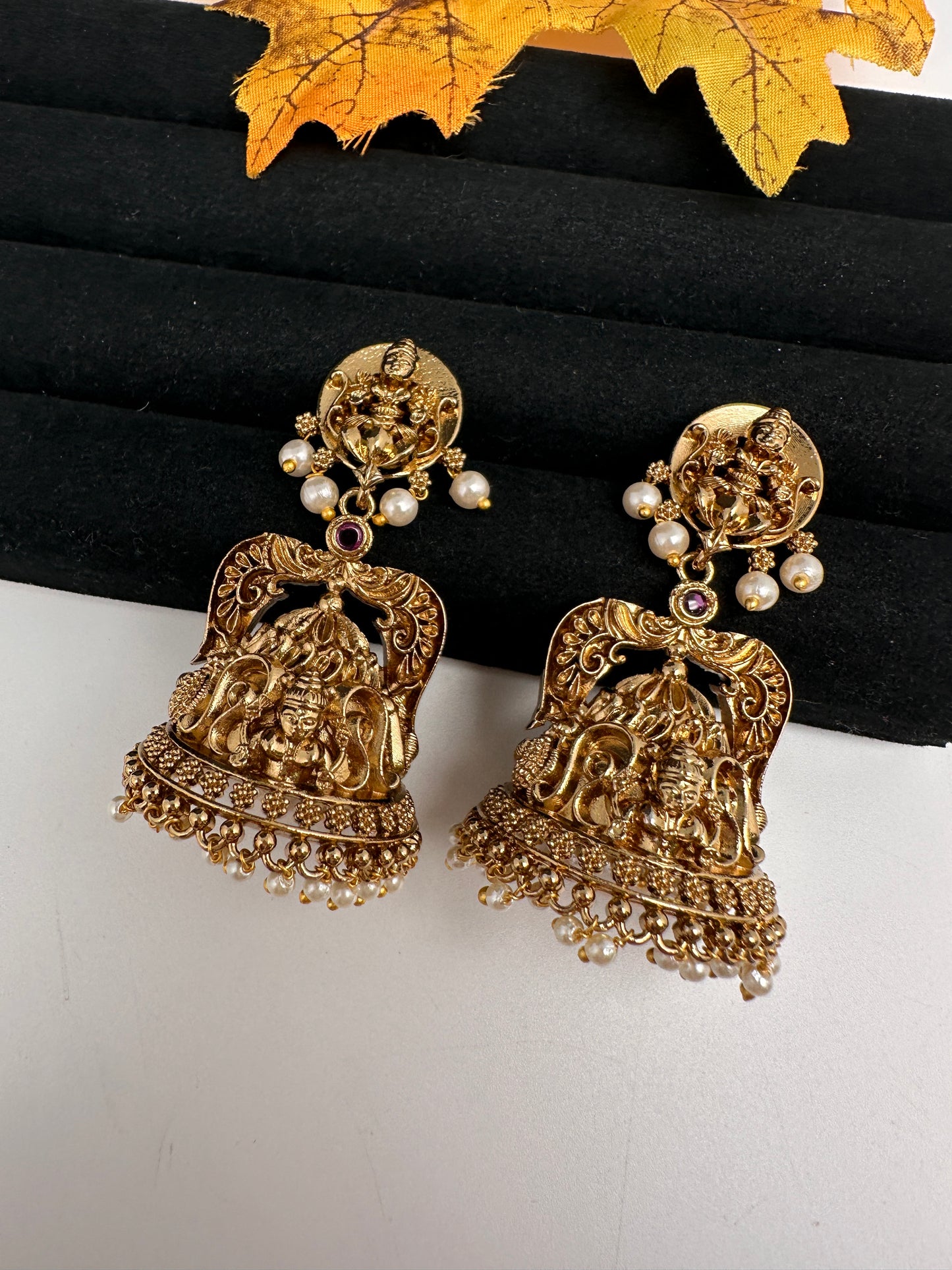 Matte Goddess Lakshmi Jhumka Earrings - 