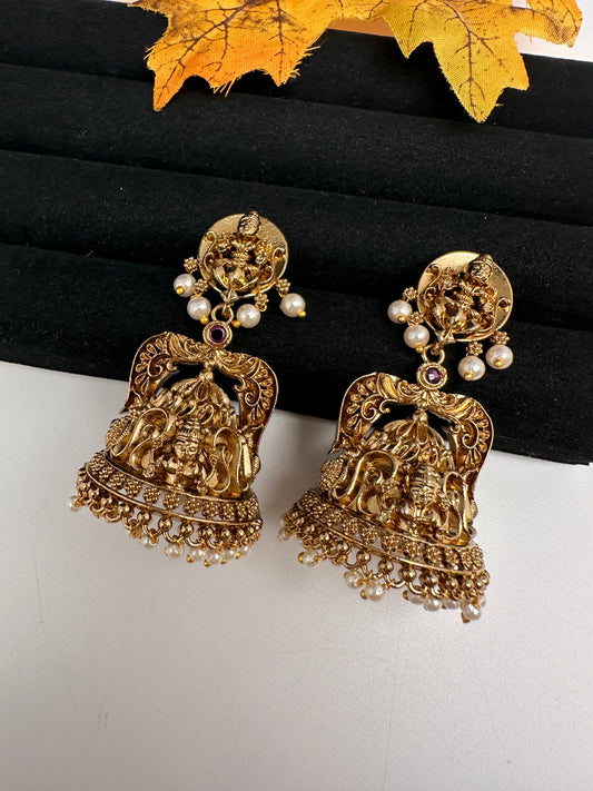Matte Goddess Lakshmi Jhumka Earrings - 