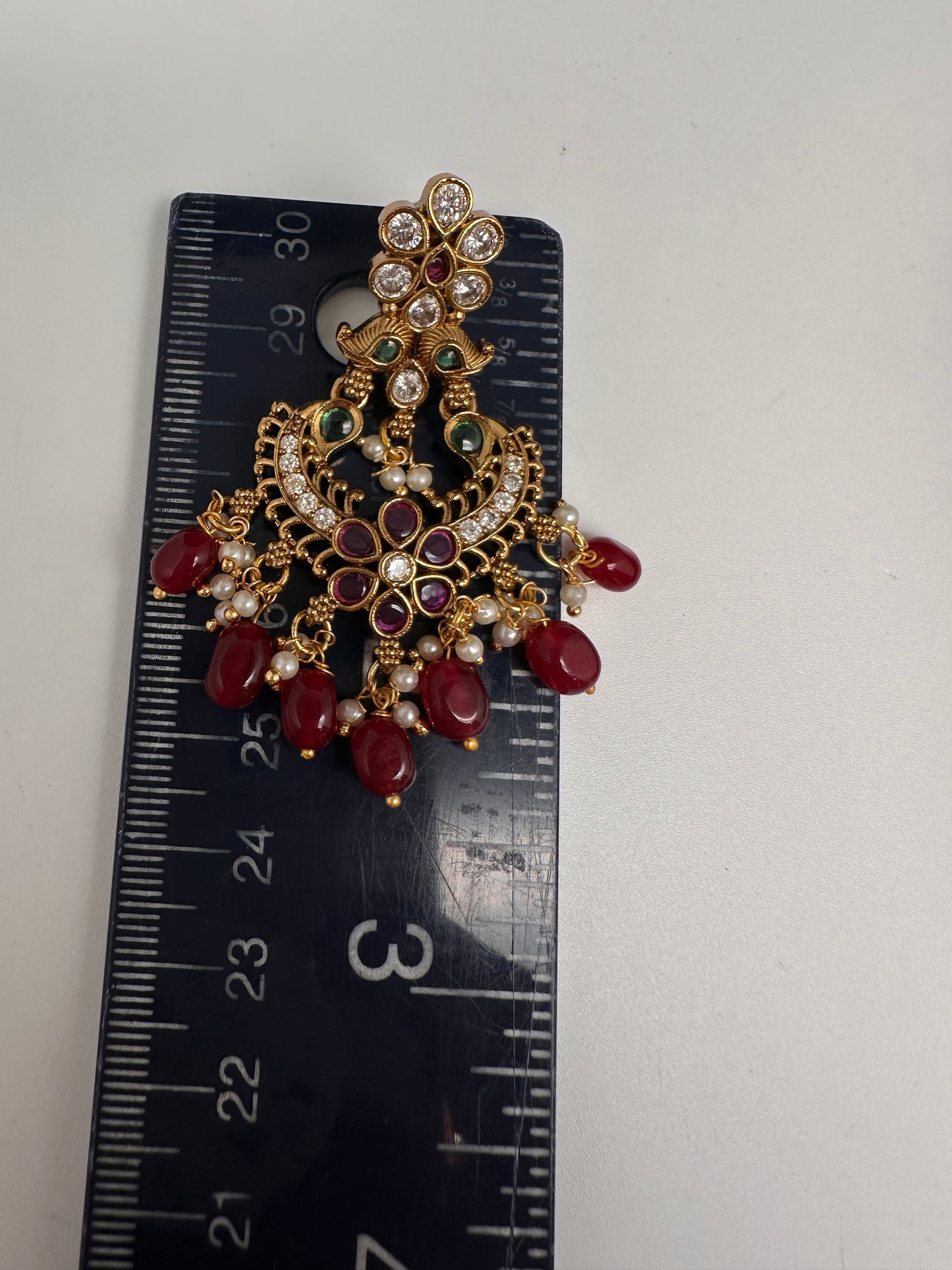 Matte CZ Red Traditional Chandballi Earrings - 