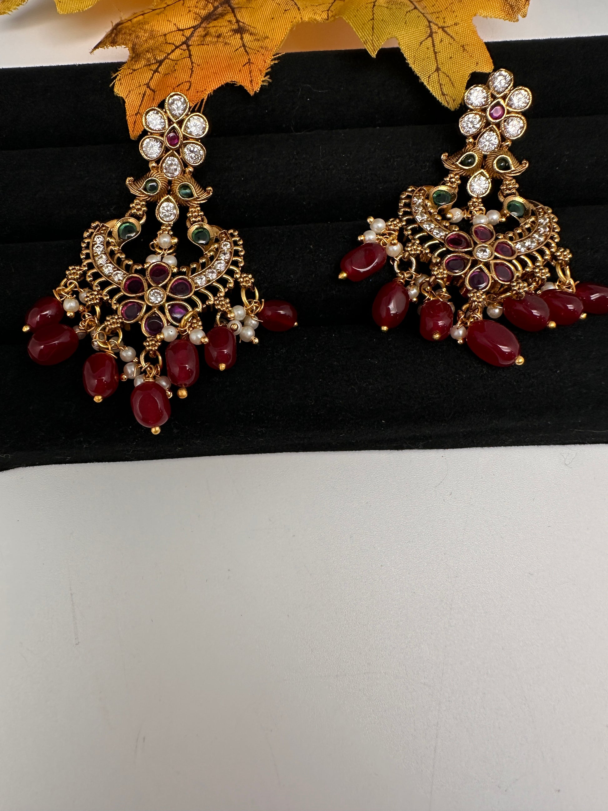 Matte CZ Red Traditional Chandballi Earrings - 
