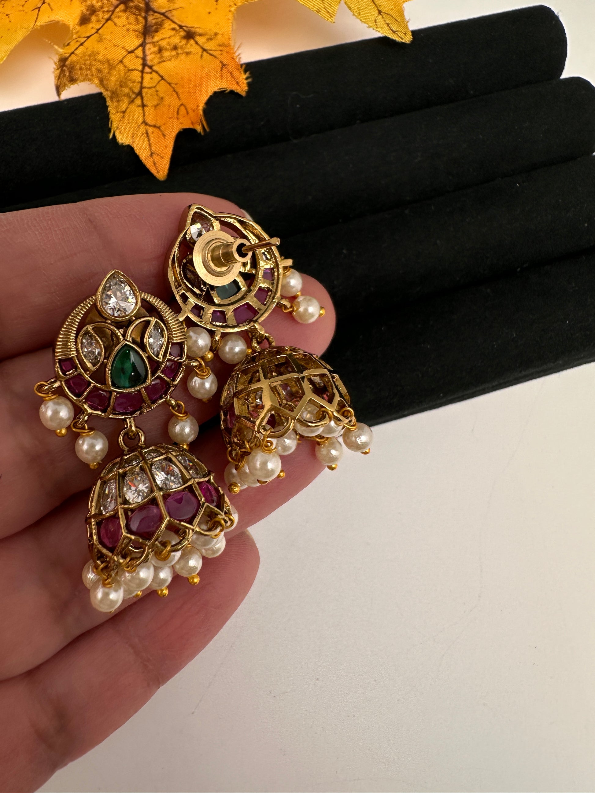 Matte Kempu Small Jhumka Earrings - 