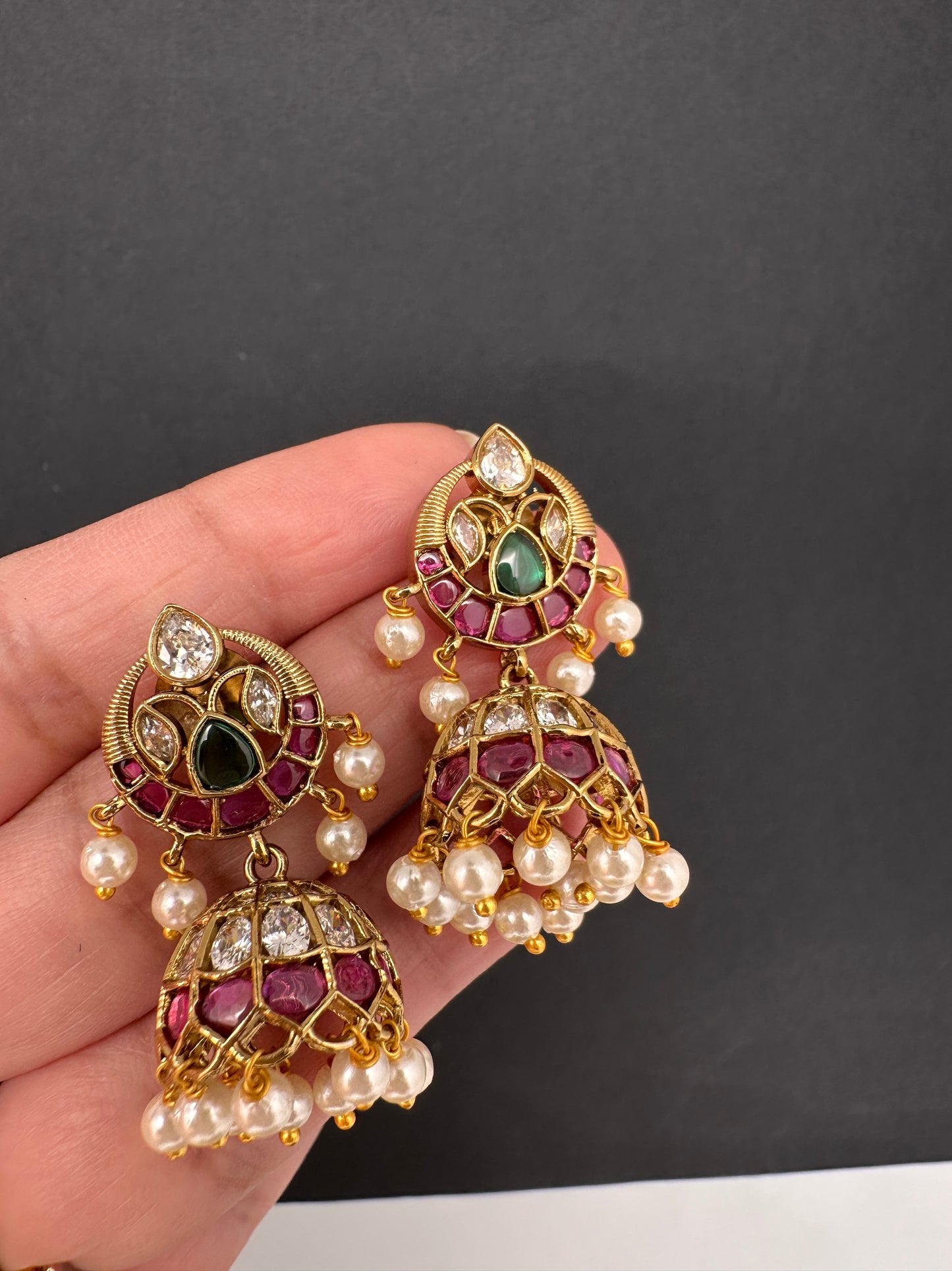 Matte Kempu Small Jhumka Earrings - 