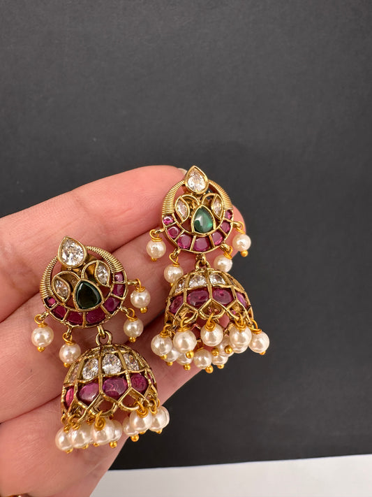 Matte Kempu Small Jhumka Earrings - 