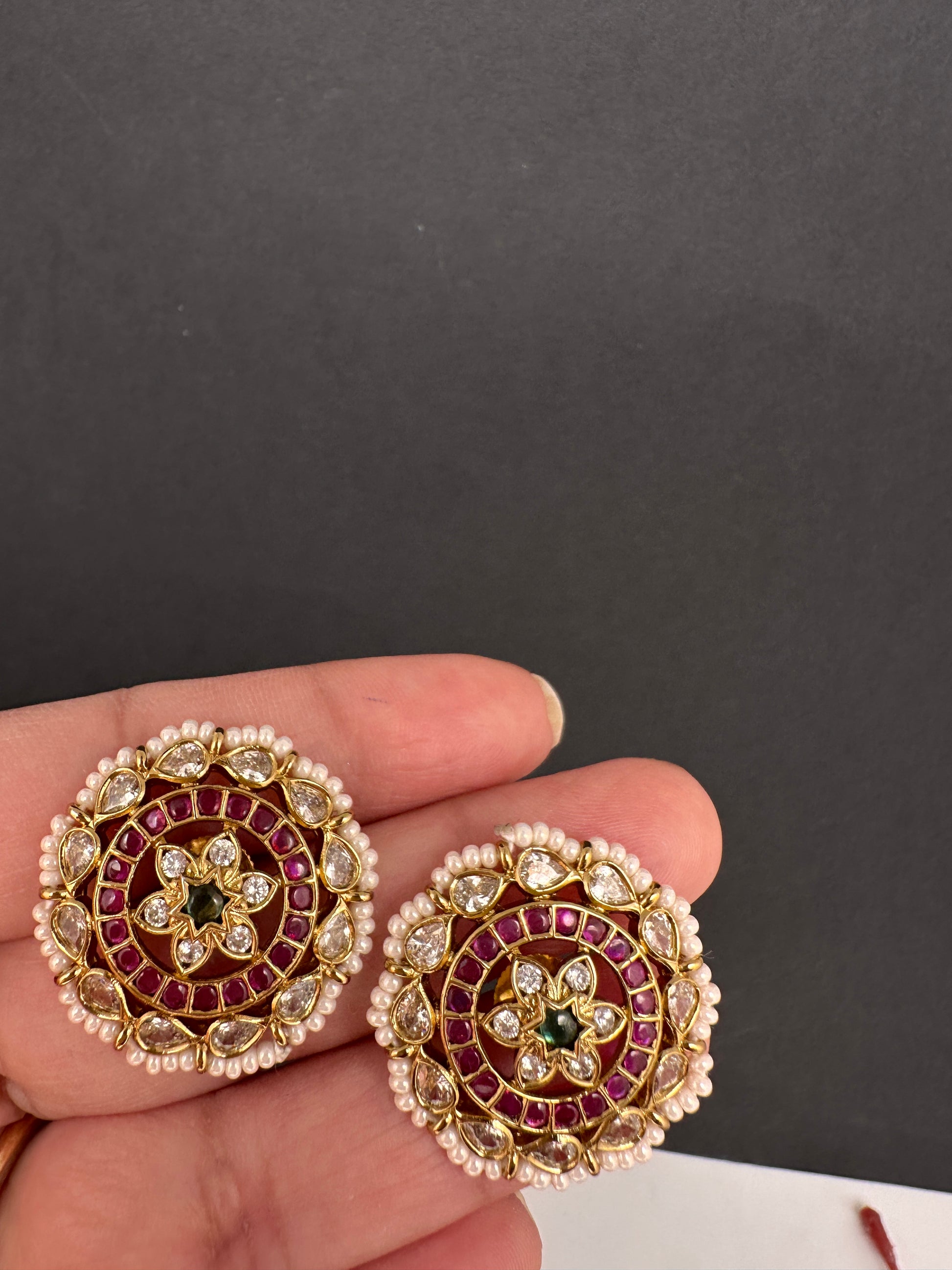 Matte Kempu Stud Earrings - 