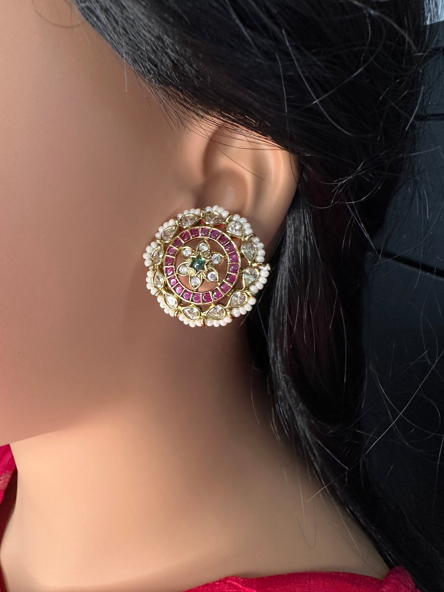 Matte Kempu Stud Earrings - 