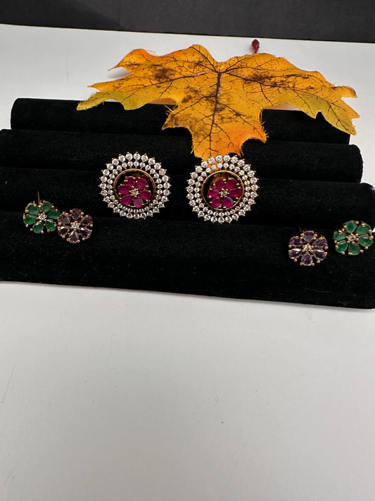 Matte Changeable Floral Stud Earrings - 