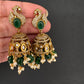 Kundan AD Peacock Beads Jhumkas - Green