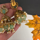 Kundan AD Peacock Beads Jhumkas - MintGreen