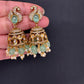 Kundan AD Peacock Beads Jhumkas - MintGreen