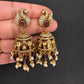 Kundan AD Peacock Beads Jhumkas - Purple