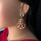 Kundan AD Peacock Beads Jhumkas - Red