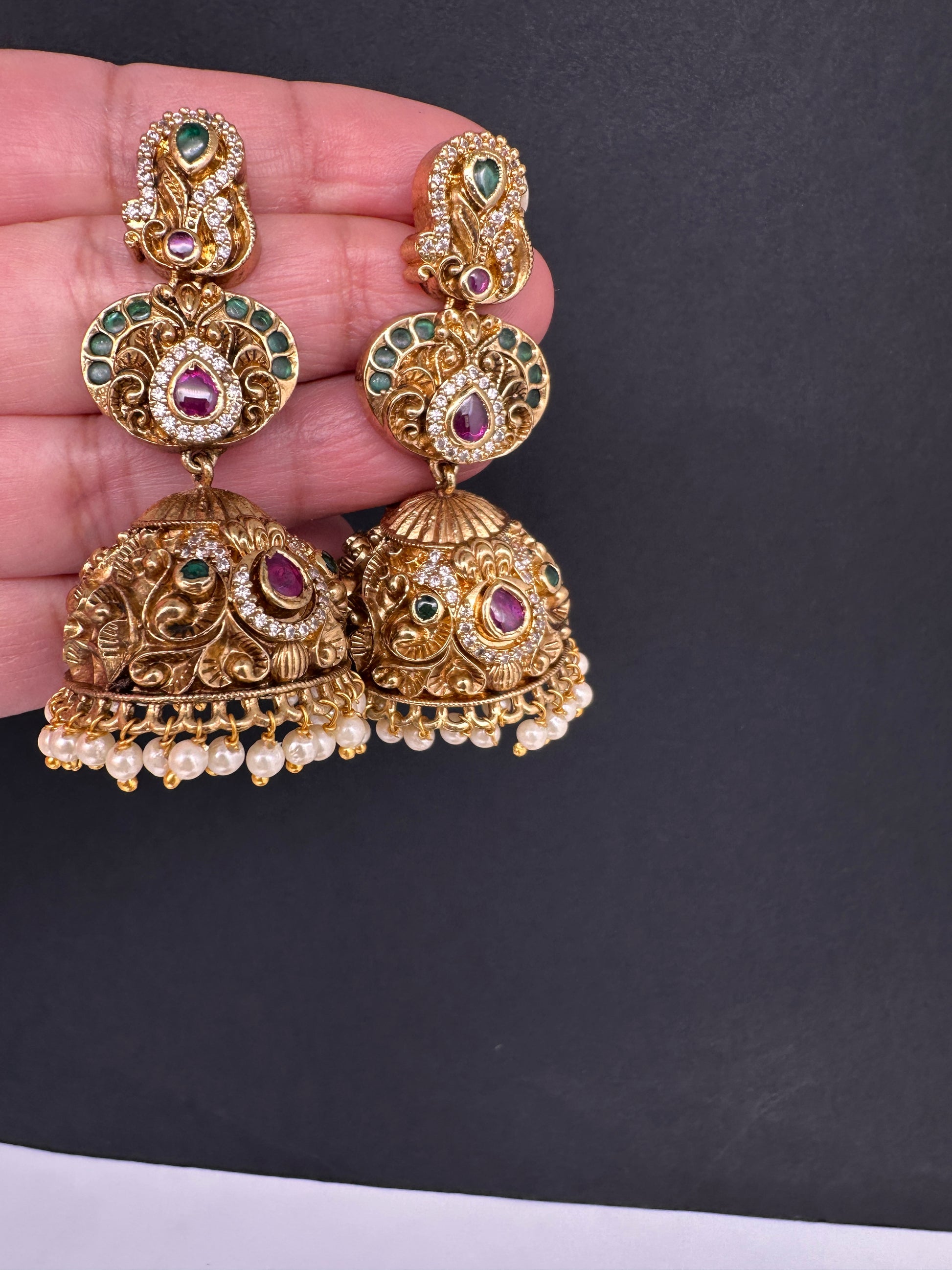 Matte Nakshi Jhumka Earrings - 