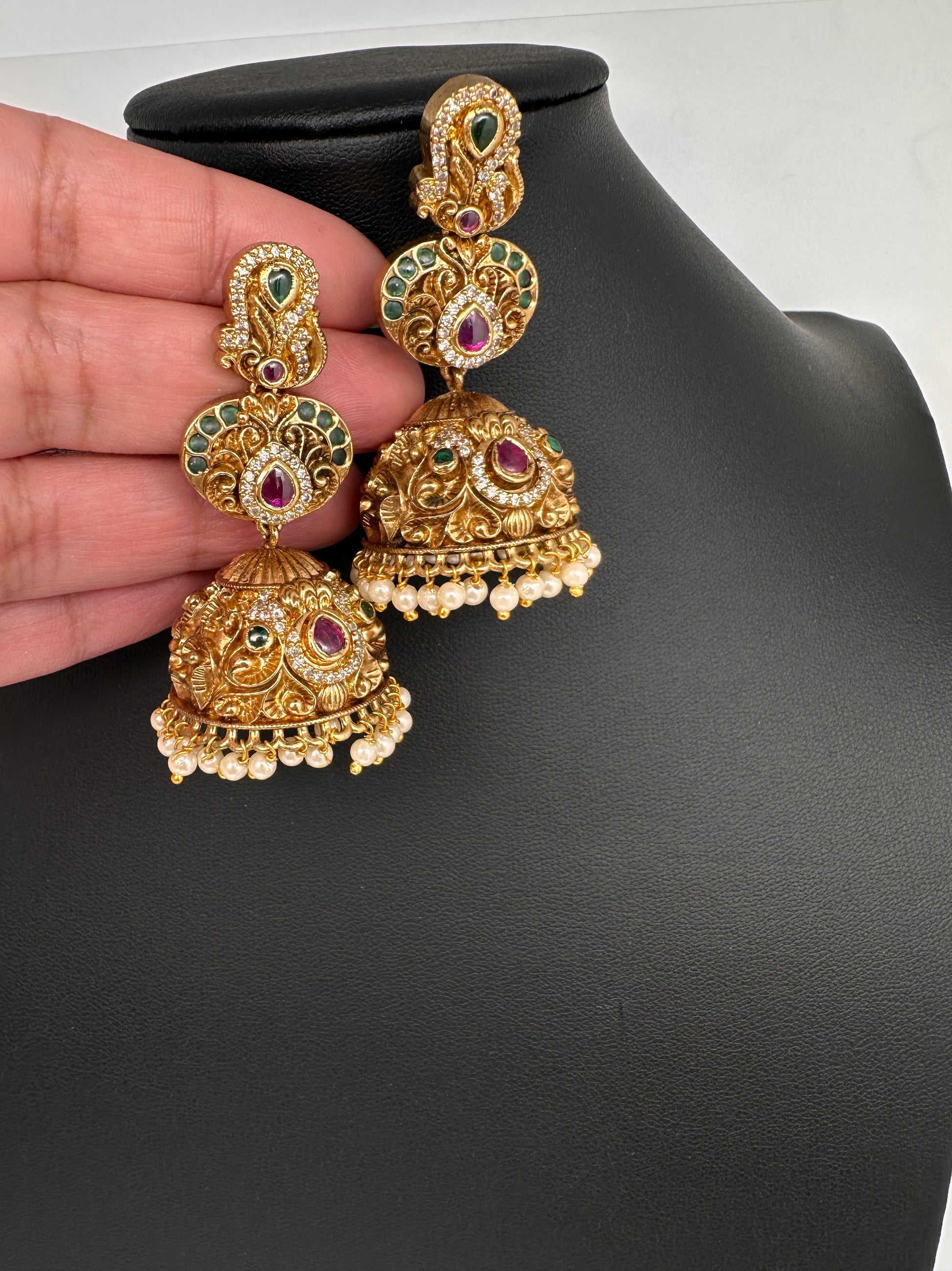 Matte Nakshi Jhumka Earrings - 