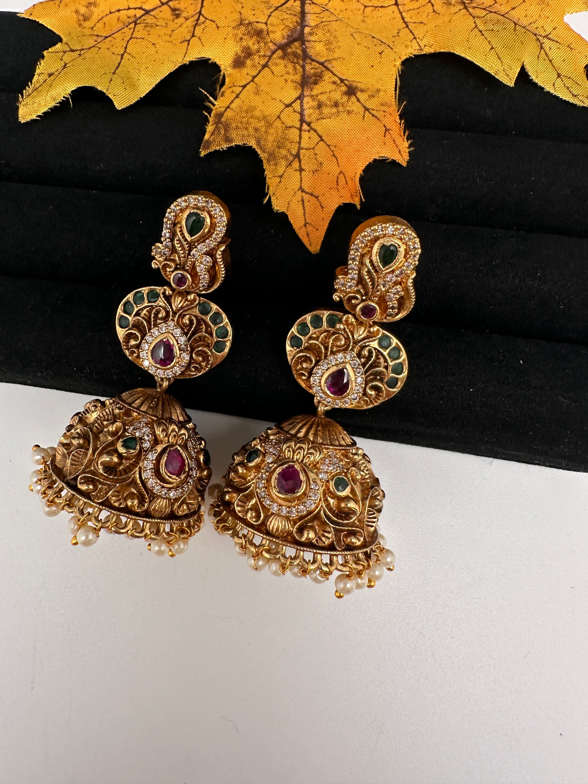 Matte Nakshi Jhumka Earrings - 