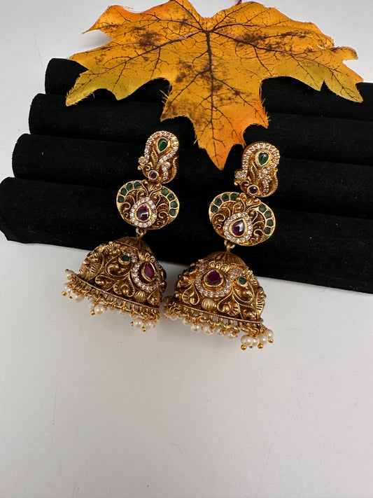 Matte Nakshi Jhumka Earrings - 