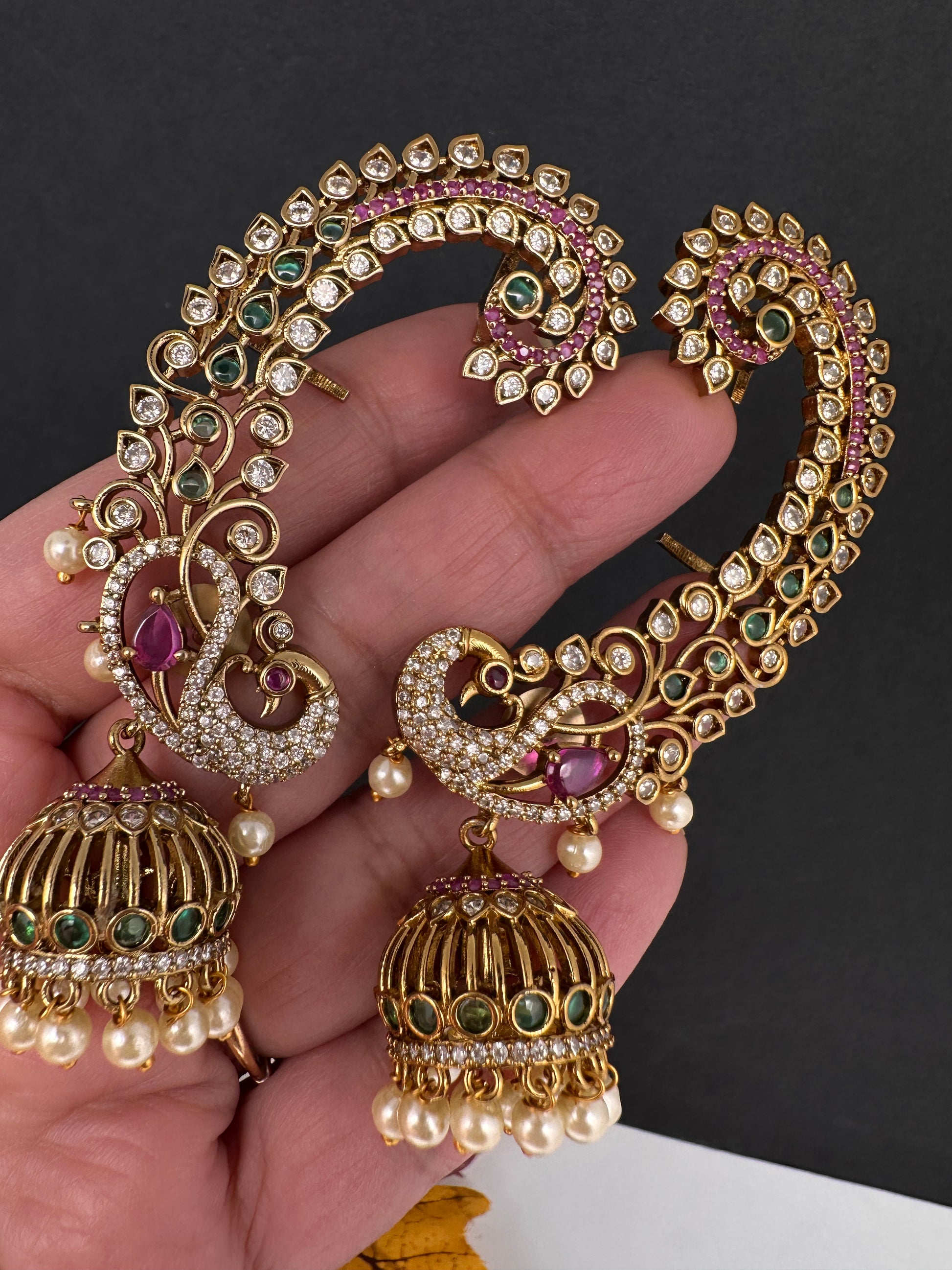 Matte CZ  Jhumka Ear Cuffs - 