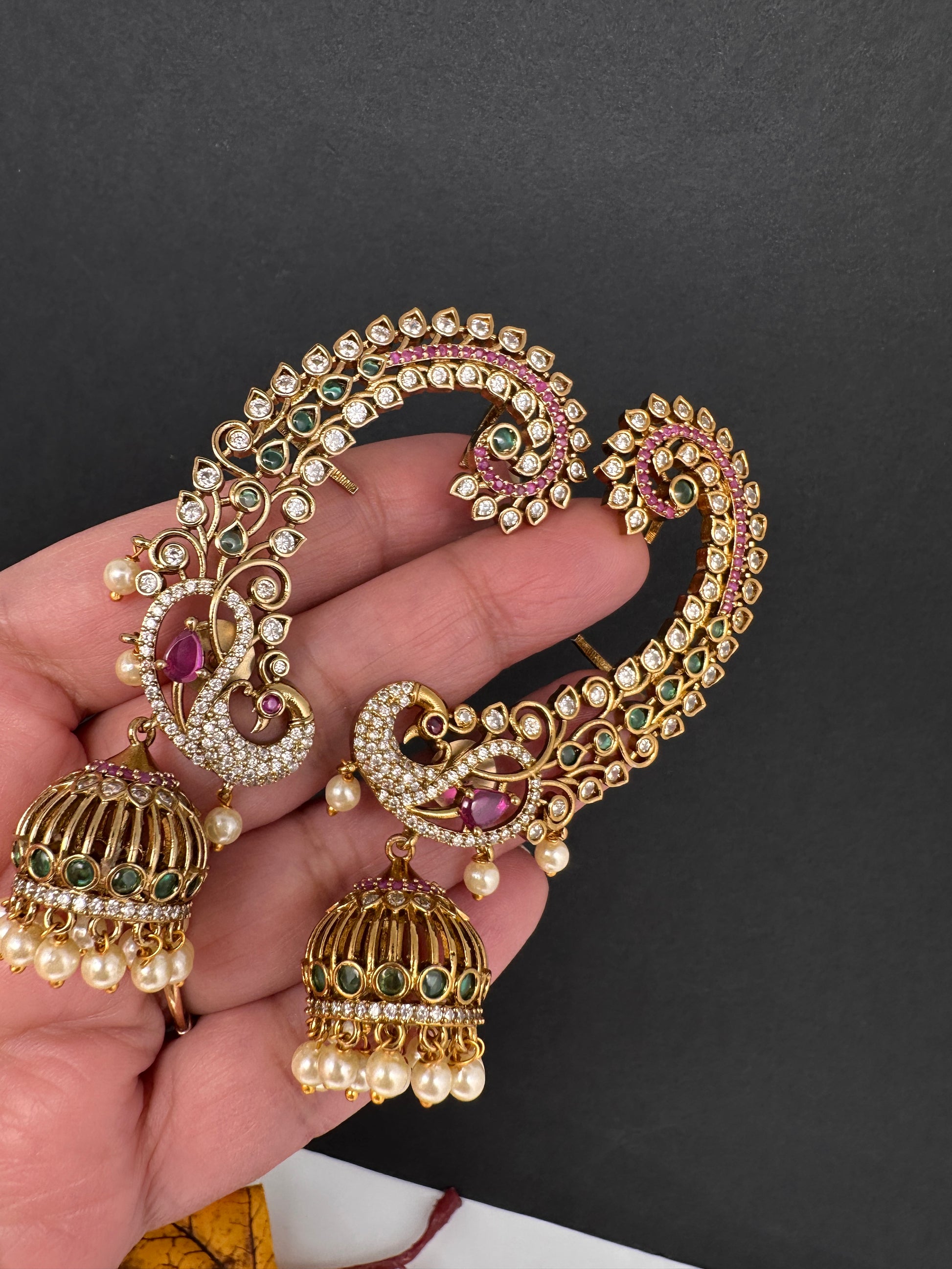 Matte CZ  Jhumka Ear Cuffs - 