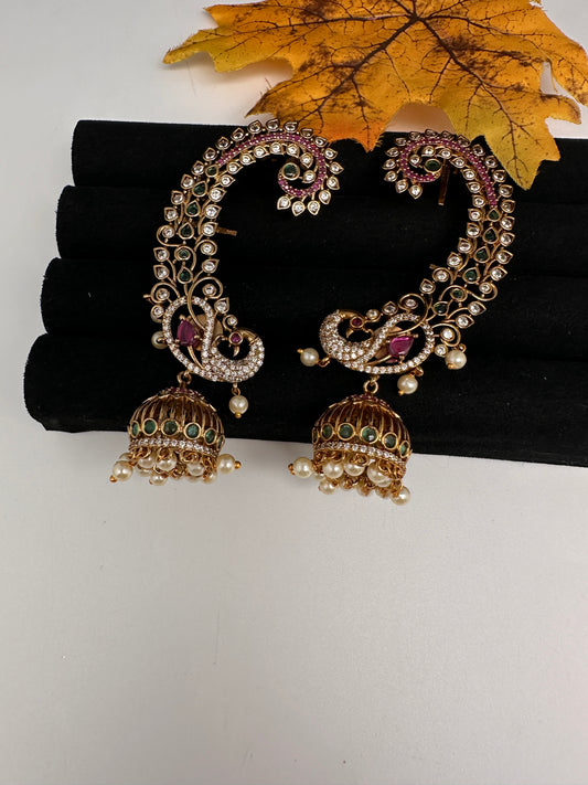 Matte CZ  Jhumka Ear Cuffs - 