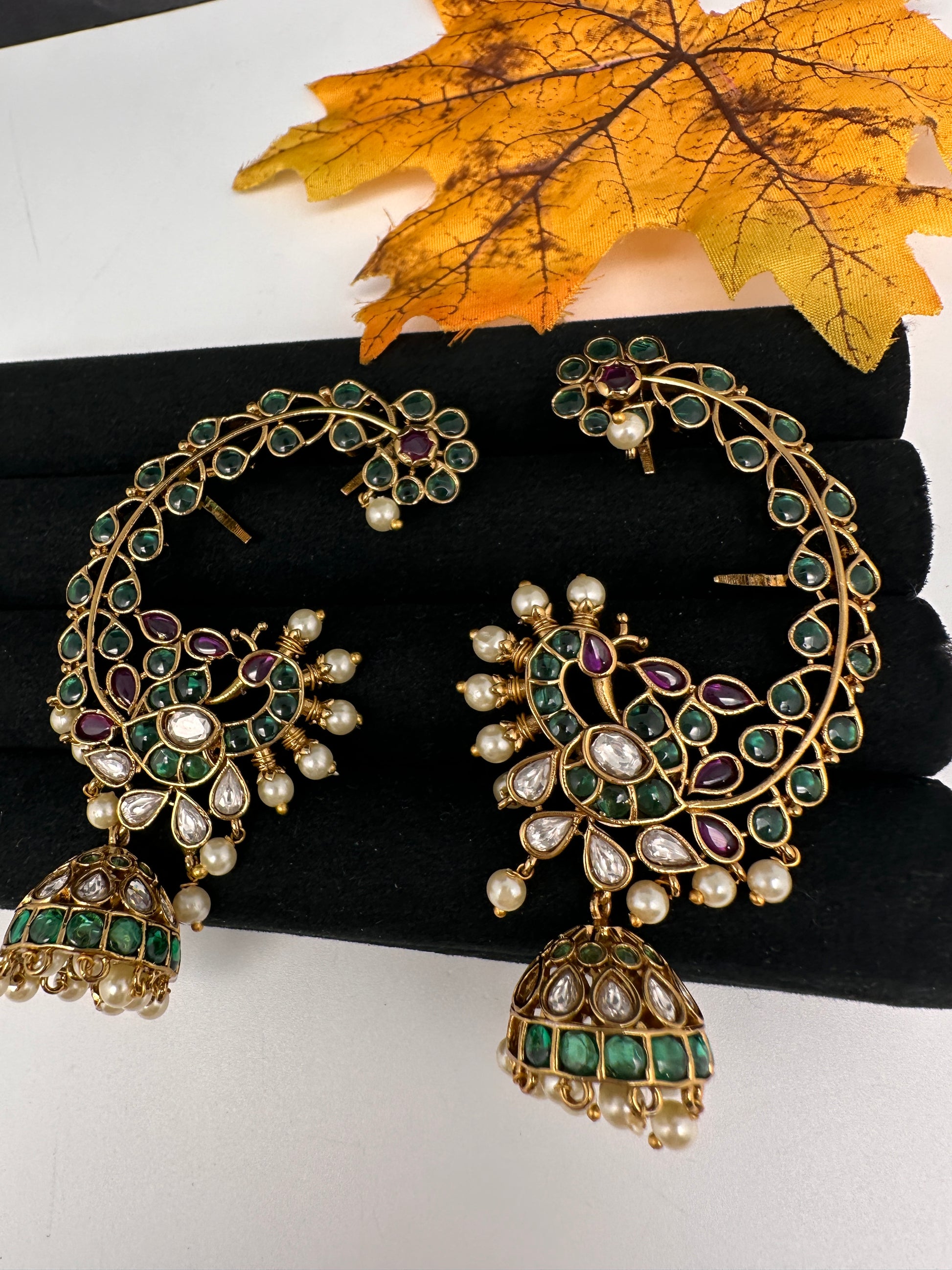 Matte Peacock Multi Color Kemp CZ  Jhumka Ear Cuffs - 