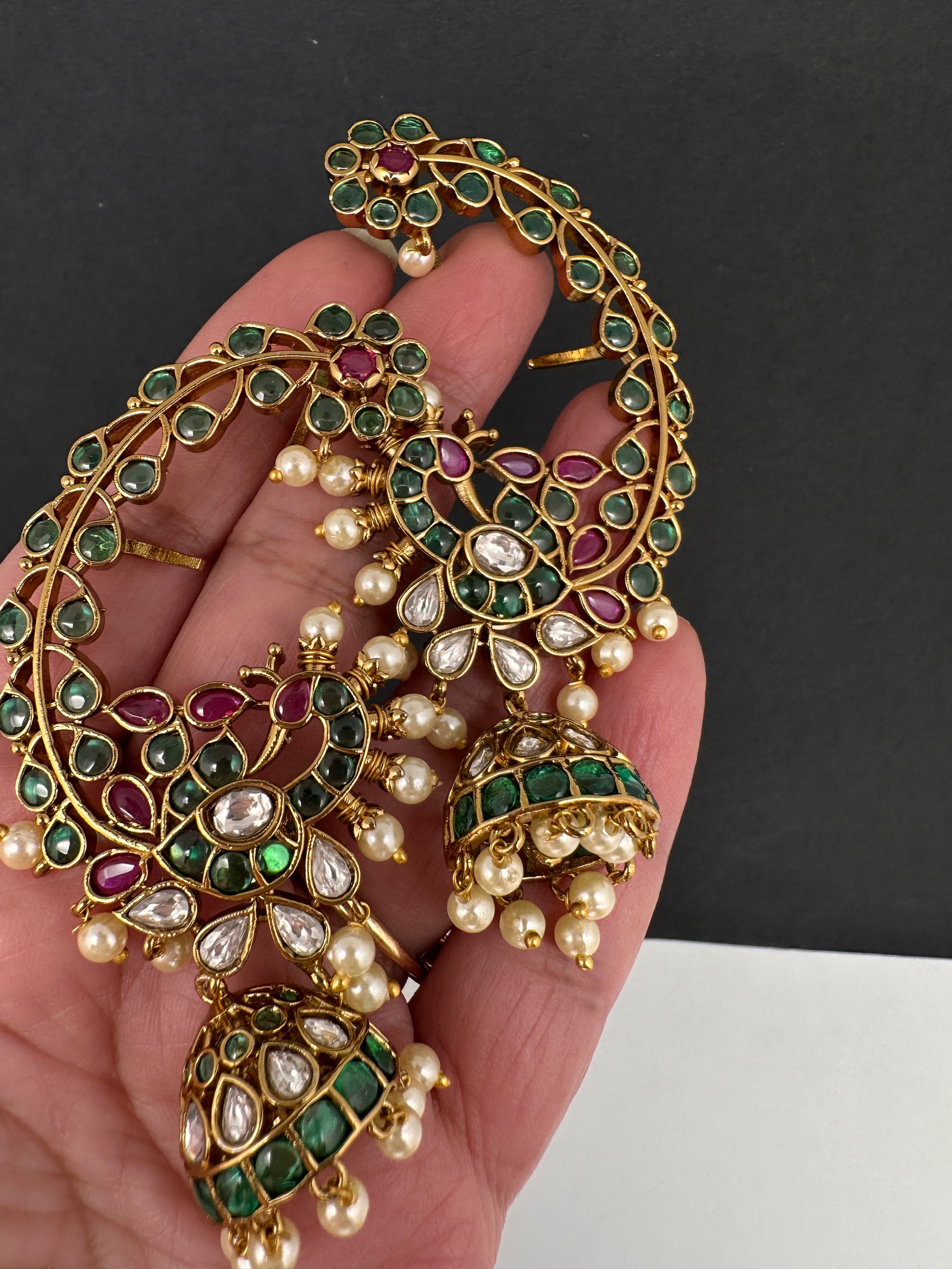 Matte Peacock Multi Color Kemp CZ  Jhumka Ear Cuffs - 