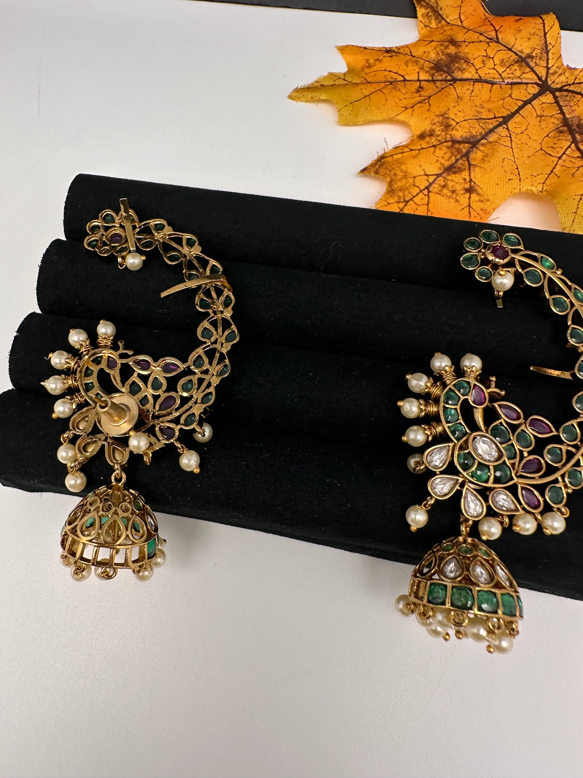 Matte Peacock Multi Color Kemp CZ  Jhumka Ear Cuffs - 