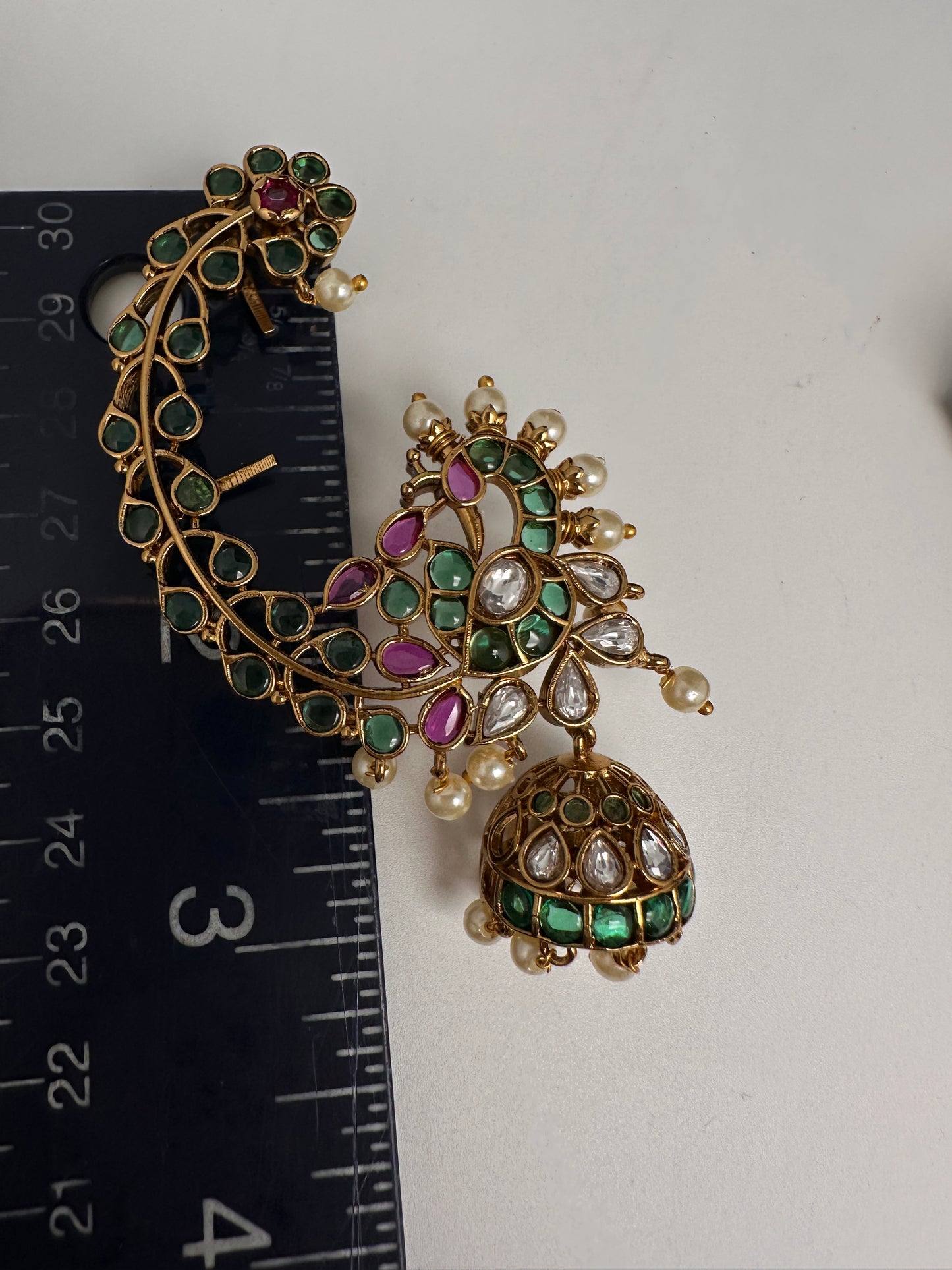 Matte Peacock Multi Color Kemp CZ  Jhumka Ear Cuffs - 