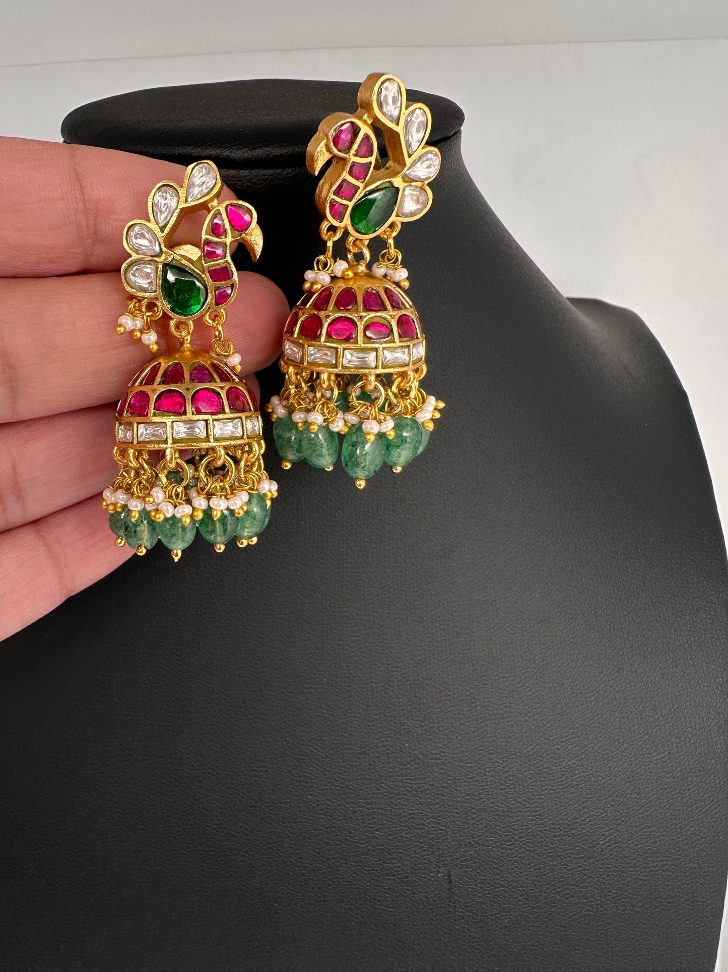 Jadau Kundan Peacock Jhumka Earrings - 