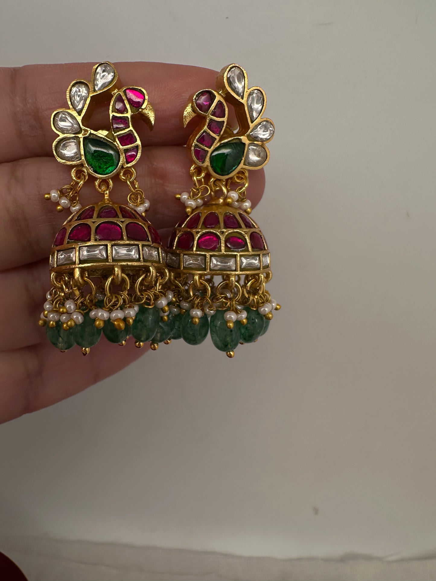 Jadau Kundan Peacock Jhumka Earrings - 
