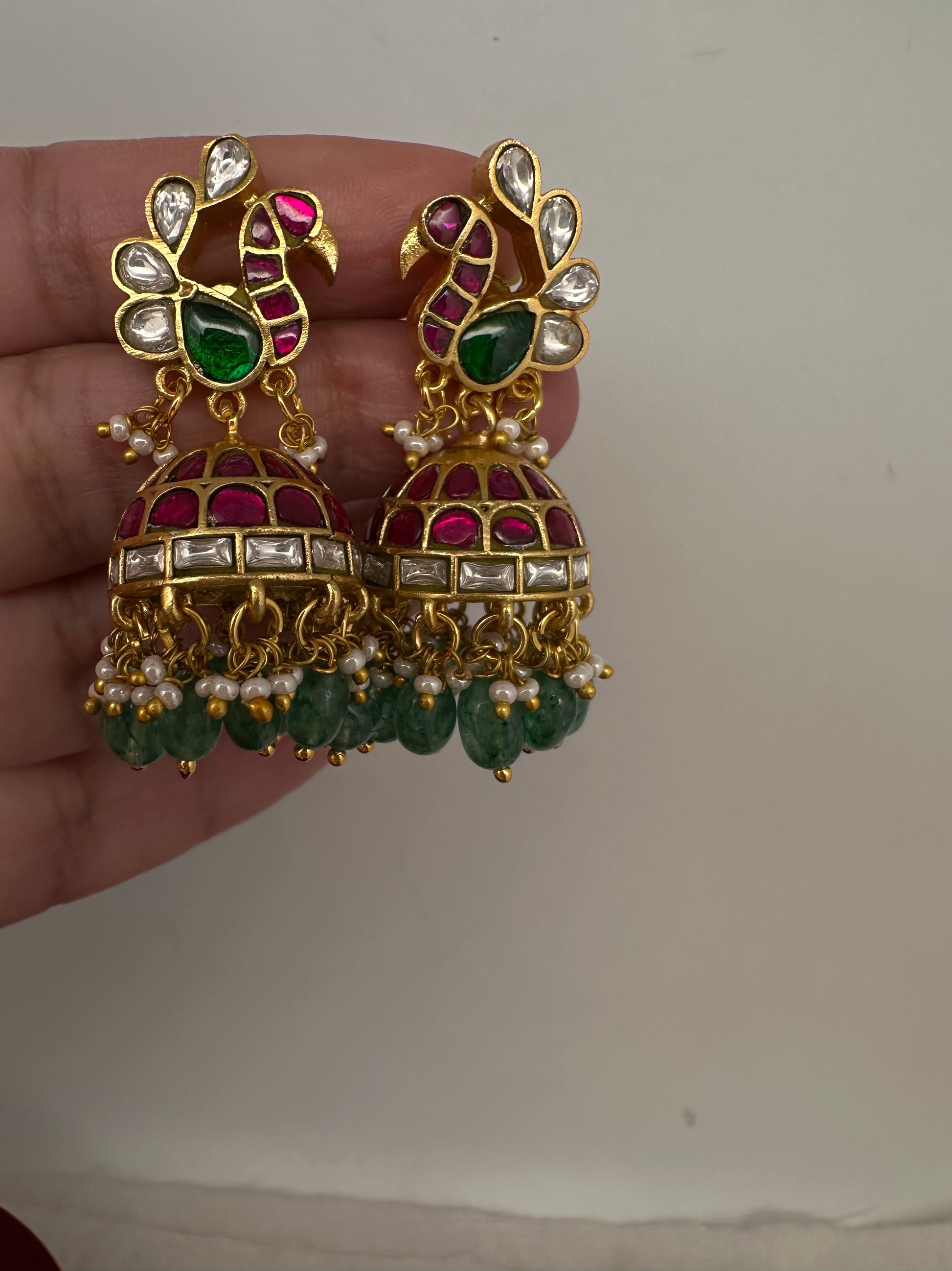 Jadau Kundan Peacock Jhumka Earrings - 