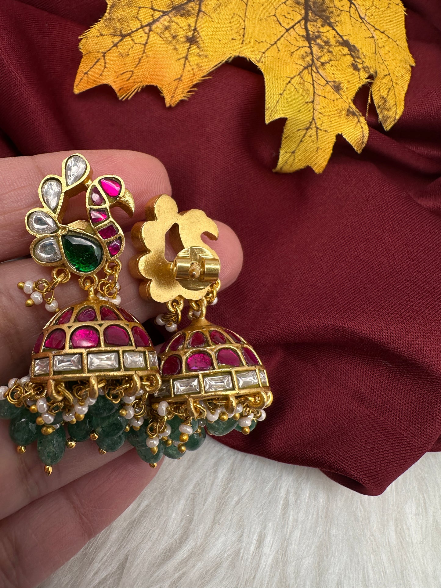 Jadau Kundan Peacock Jhumka Earrings - 