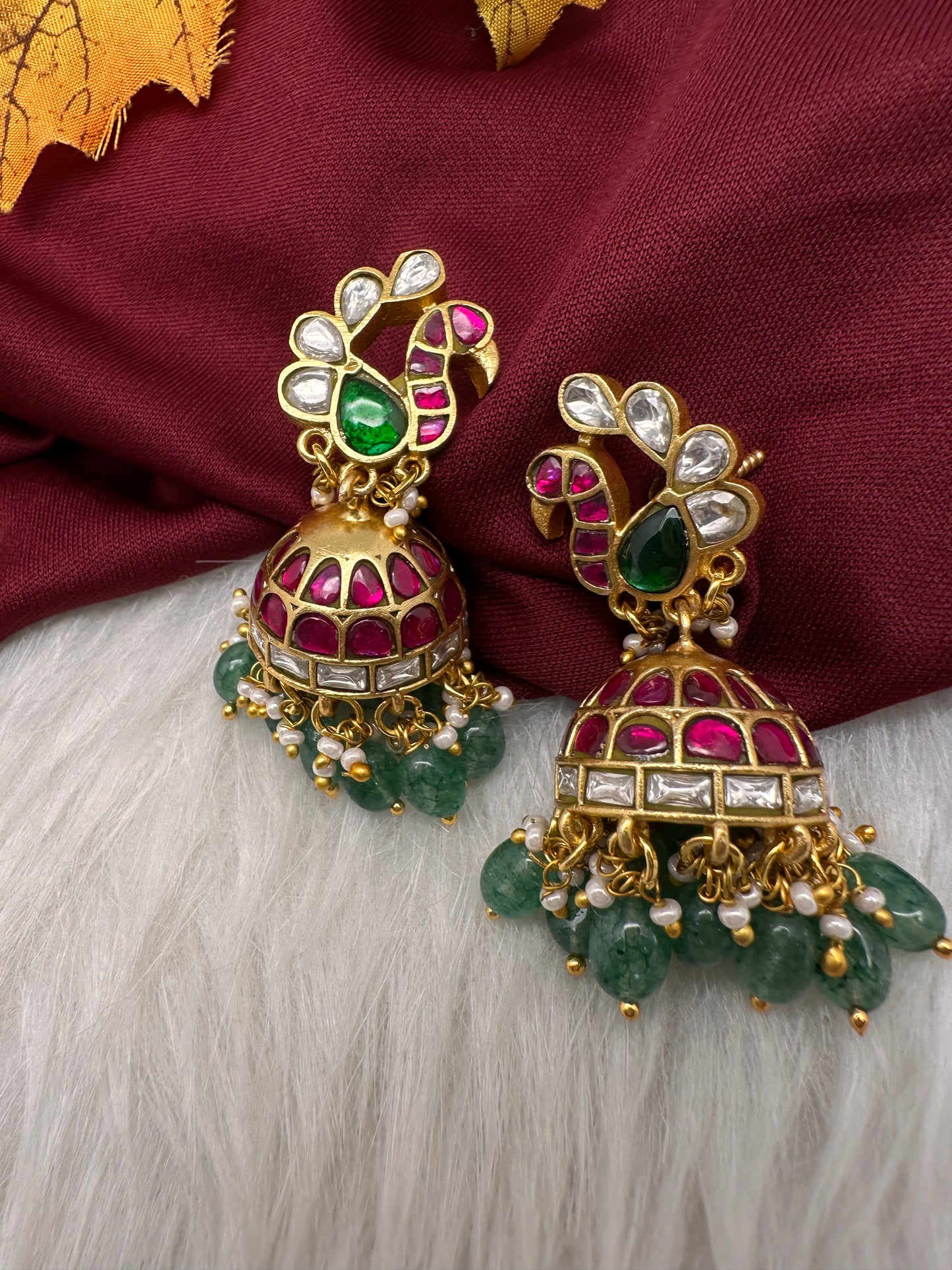 Jadau Kundan Peacock Jhumka Earrings - 